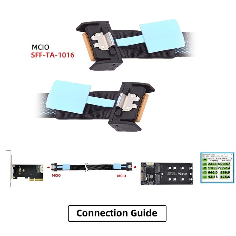 Cablecc Mini Cool Edge IO MCIO PCI-E 4i 38Pin PCI-E 5.0 Male to MCIO 4i SFF-TA-1016 Extender Cable 50cm - Image 4